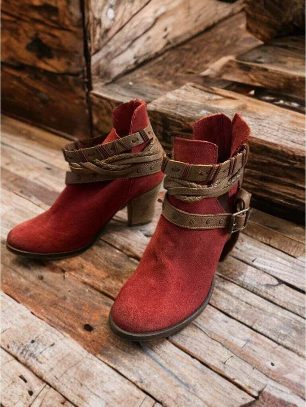 NAIGHTY MONKEY Red Suede Ankle Booties Strappy Leather Sexy Boots NEW 9